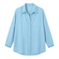 thumbnail image 4 of CLOISE Button down Shirt Women Long Sleeve Plus Size Lace Blouses Solid Color Collared Tops Cut Out Loose Casual Fall Clothes for Work Light Blue XL, 4 of 6
