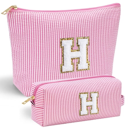 YOOLIFE Birthday Gifts for Girls – Personalized Initial Cute Pink Cosmetic Makeup Bag Pouch Make Up Bags Travel Toiletry Bag for Her Mom Girlfriend Wife Teacher 18th Birthday Gifts for Girls H