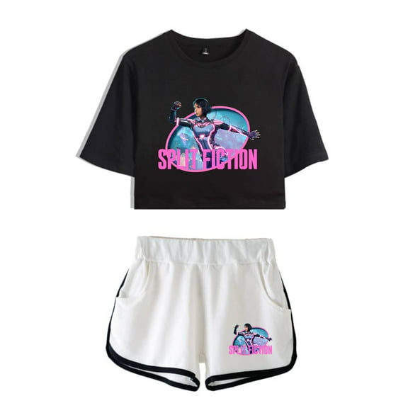 Split Fiction Fashion and trendy women's short sleeved shorts streetwear set