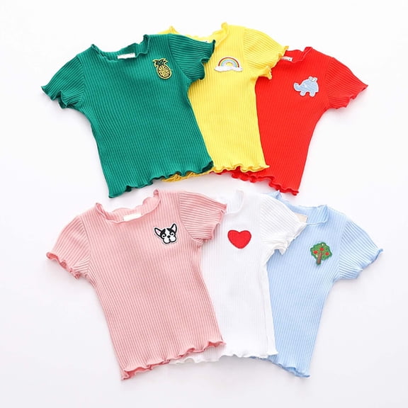 Aihuaihua Toddler Girls' Short Sleeve T-Shirt Cotton Crewneck Ruffle Trim Top for Toddler 18M-6Y Green 3-4 Years