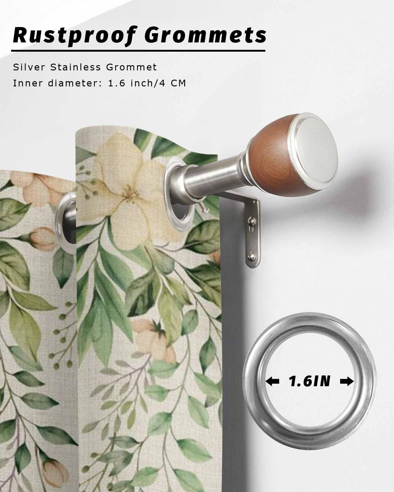 Spring Flowers Outdoor Curtains for Patio, Watercolor Beige Floral Falling Green Leaf Plant Linen Texture Waterproof Weatherproof Outside Privacy Curtains Outdoor Drapes for Porch 54x95 Inch, 2 Panel