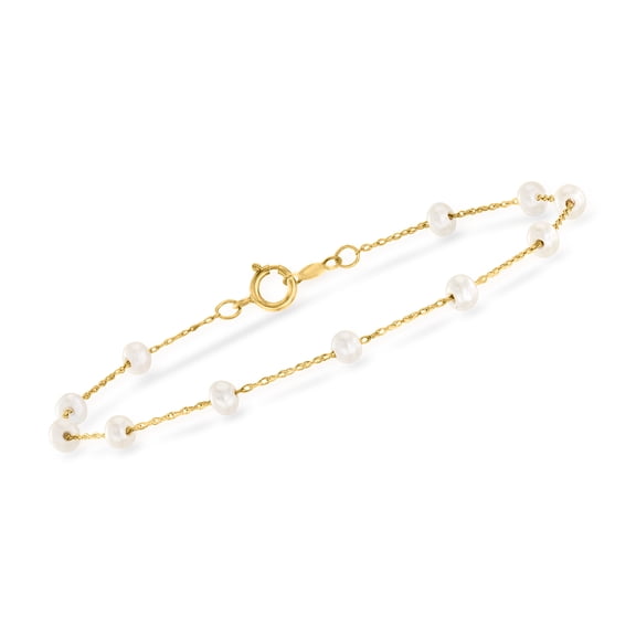 Pure Collection by Ross-Simons 3-3.5mm Cultured Pearl Station Bracelet in 14kt Yellow Gold, Women's, Adult