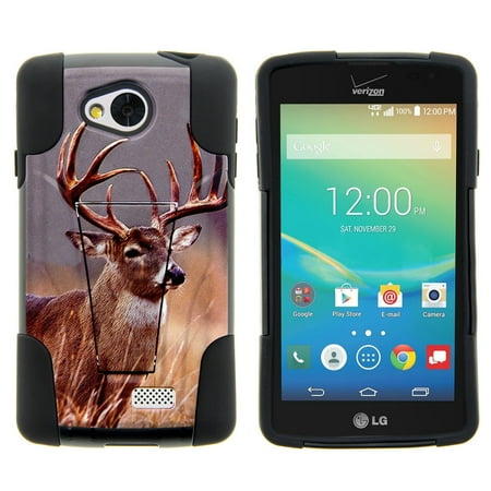 Lg Transpyre Phone Case LG Tribute, LG Transpyre and LG Optimus F60 STRIKE IMPACT Dual Layered Shock Resistant Case with Built-In Kickstand by Miniturtle® - Majestic Deer ()