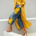 thumbnail image 5 of Textilo Womens Floral Jeans Wide Leg High Waisted Denim Jeans with Pockets Cropped Jeans Casual Baggy Trendy Loose Clothes,Yellow 2XL, 5 of 5