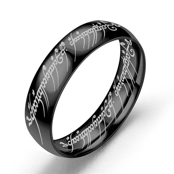 Lord of The Finger Rings Movie with The Same Inside and Outside 3D Engraving Spanish Sanskrit Ring Stainless Steel Exquisite