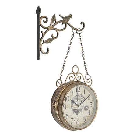 Vintage Double-Sided Wall Clock - Antique Style Decorative Indoor Wall Clock for Home, Office, or Kitchen - Silent Non-Ticking Battery Operated Clock