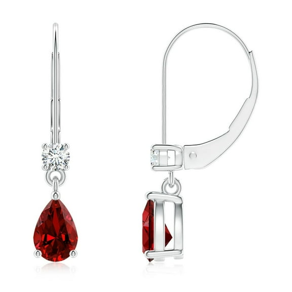 Angara Lab Grown Pear Ruby Leverback Drop Earrings in Platinum for Women (Size-6x4mm) - July Birthstone Jewelry | Lab Created 0.8ct Ruby Earrings
