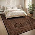 thumbnail image 3 of ODIKA 8'x10' Orange And Black Traditional Mosaic Washable Area Rug Interlocking Tile Diamond Grid Ornate Geometry Bordered Frame Non-Slip Chair-Friendly Mat for Dining Room, Large Office, Lounge, 3 of 7