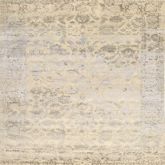Ahgly Company Machine Washable Indoor Square Contemporary Light French Beige Brown Area Rugs, 6' Square