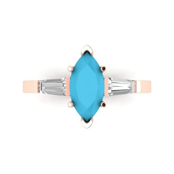 Three-Stone Engagement Ring for Women - 2ct Simulated Turquoise in 18K Rose Gold Promise Ring