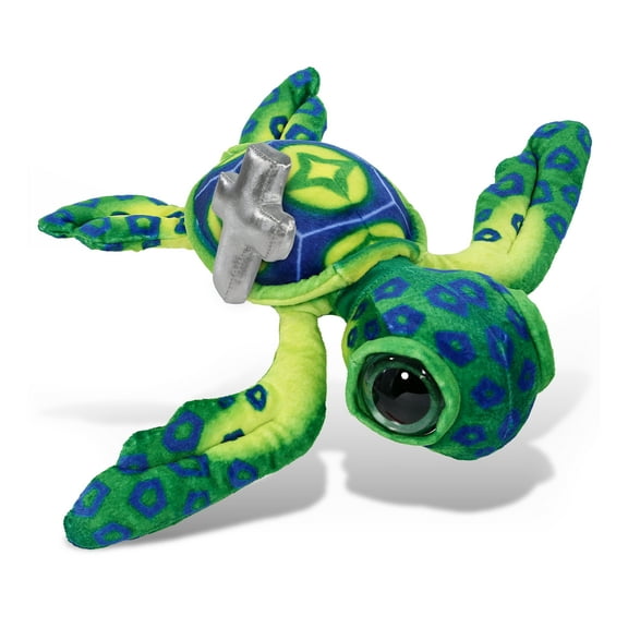 DolliBu Wild Collection Green Sea Turtle Stuffed Animal with Silver Cross Plush - Baptism Gifts for Boys and Girls, Dedication Christening Gifts Plush Prayer Toy Healing Stuffed Animal - 10 Inches
