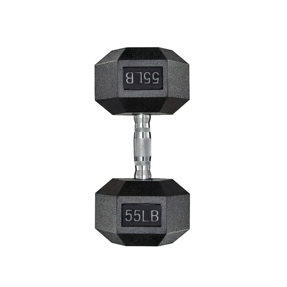 Fixed Dumbbell, 55LB Rubber Coated Dumbbell Free Weights with Solid Cast-Iron Core Grip