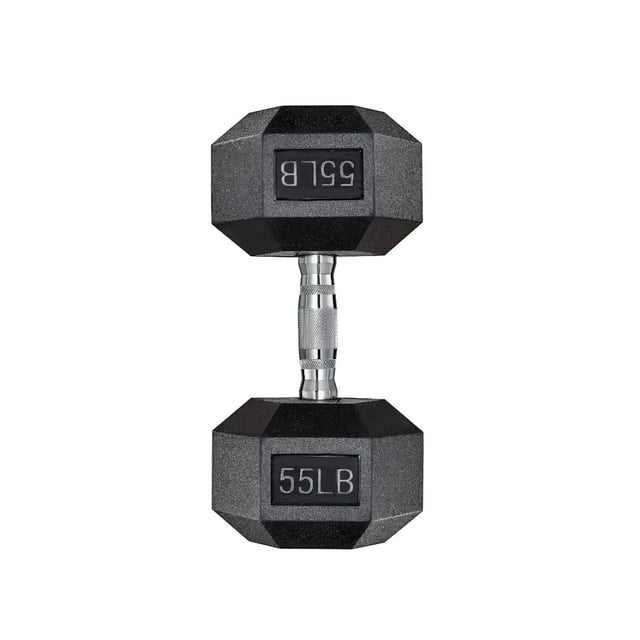 Fixed Dumbbell, 55LB Rubber Coated Dumbbell Free Weights with Solid Cast-Iron Core Grip