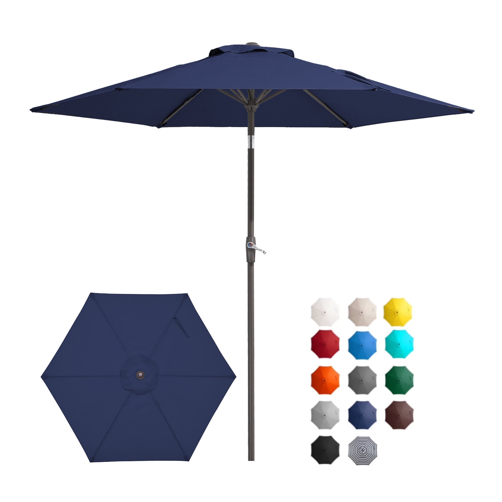 FUNDAZE 7.5' Outdoor Market Patio Umbrella with Push Button Tilt & Crank Lift, UV-Resistant Canopy for Garden, Backyard, Deck, Pool & Patio Dining, Navy Blue