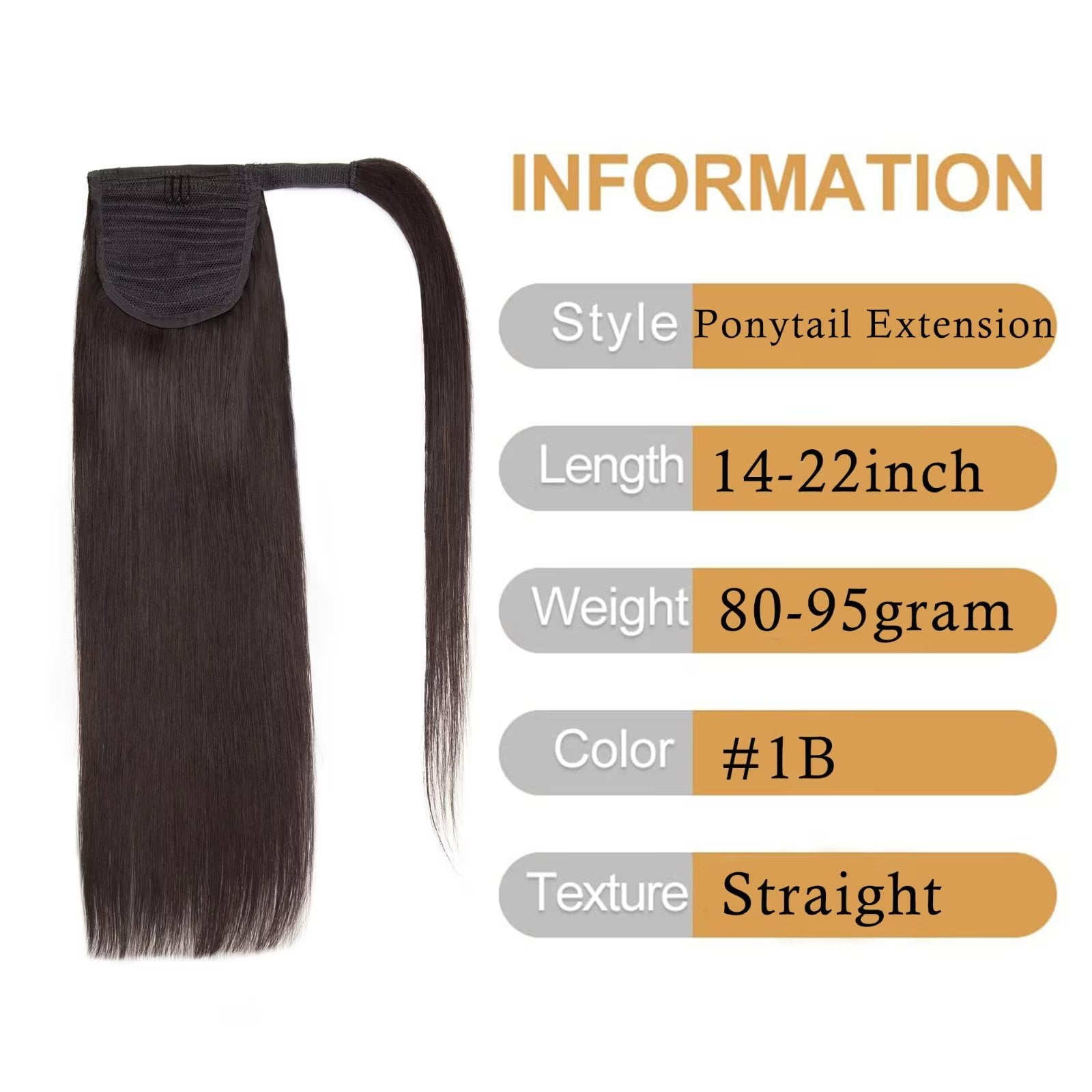MY-LADY Remy Human Hair Extensions Ponytail Magic Paste Extensions Hair Wrap Around Ponytail Hair Piece Clip in Straight 22inch #1B Natural Black