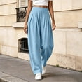 thumbnail image 4 of Karymi Jeans for Women Solid Fake Linen Wide Leg Pants, High Waist Pleated Straight Draped Casual Trousers Lightweight Textured Long Pants, 4 of 7