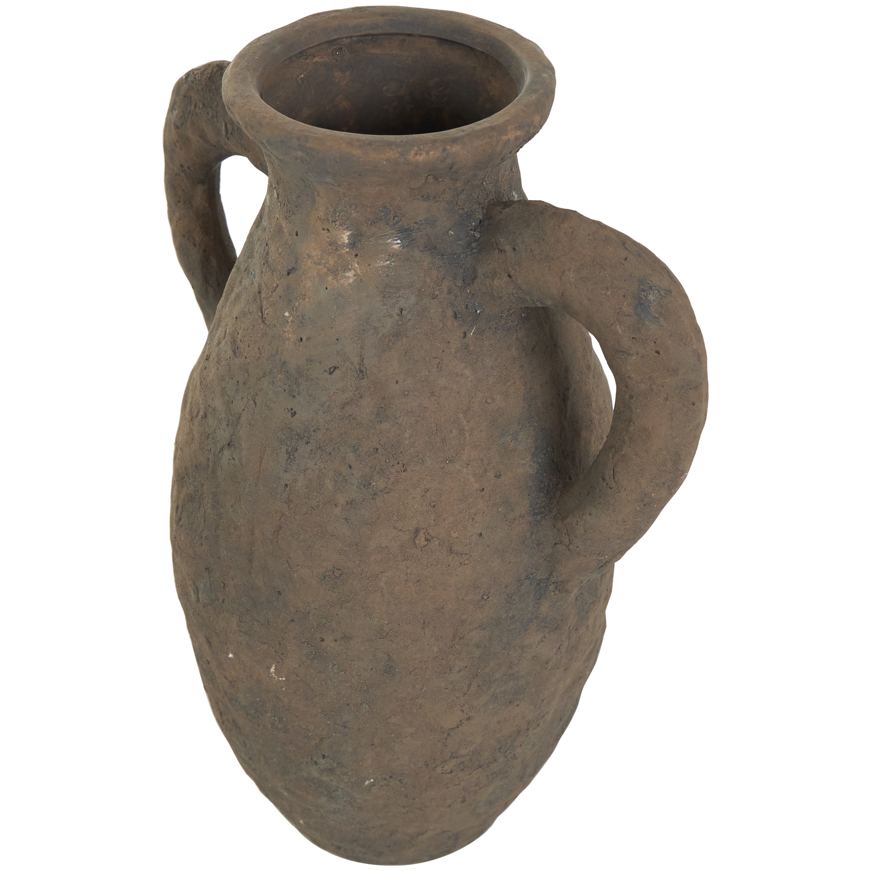 DecMode 14" Handmade Textured Dark Brown Ceramic Vase with Wide Rounded Handles