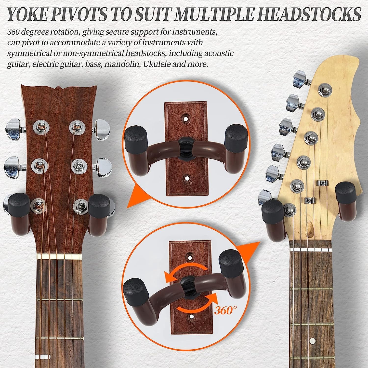 Wooden Guitar Wall Hanger - Pack Of 5 Mount For Safe Storage And Display Sturdy Guitars