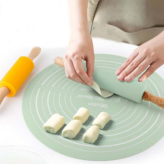 Cqxid Rolling Pin Under $10 Rolling Pin Mat Set Rolling Pin Kit Silicone Dough Mat With Scale Round Thickened Kneading Pad For Baking Tool(rolling Pin Kit)