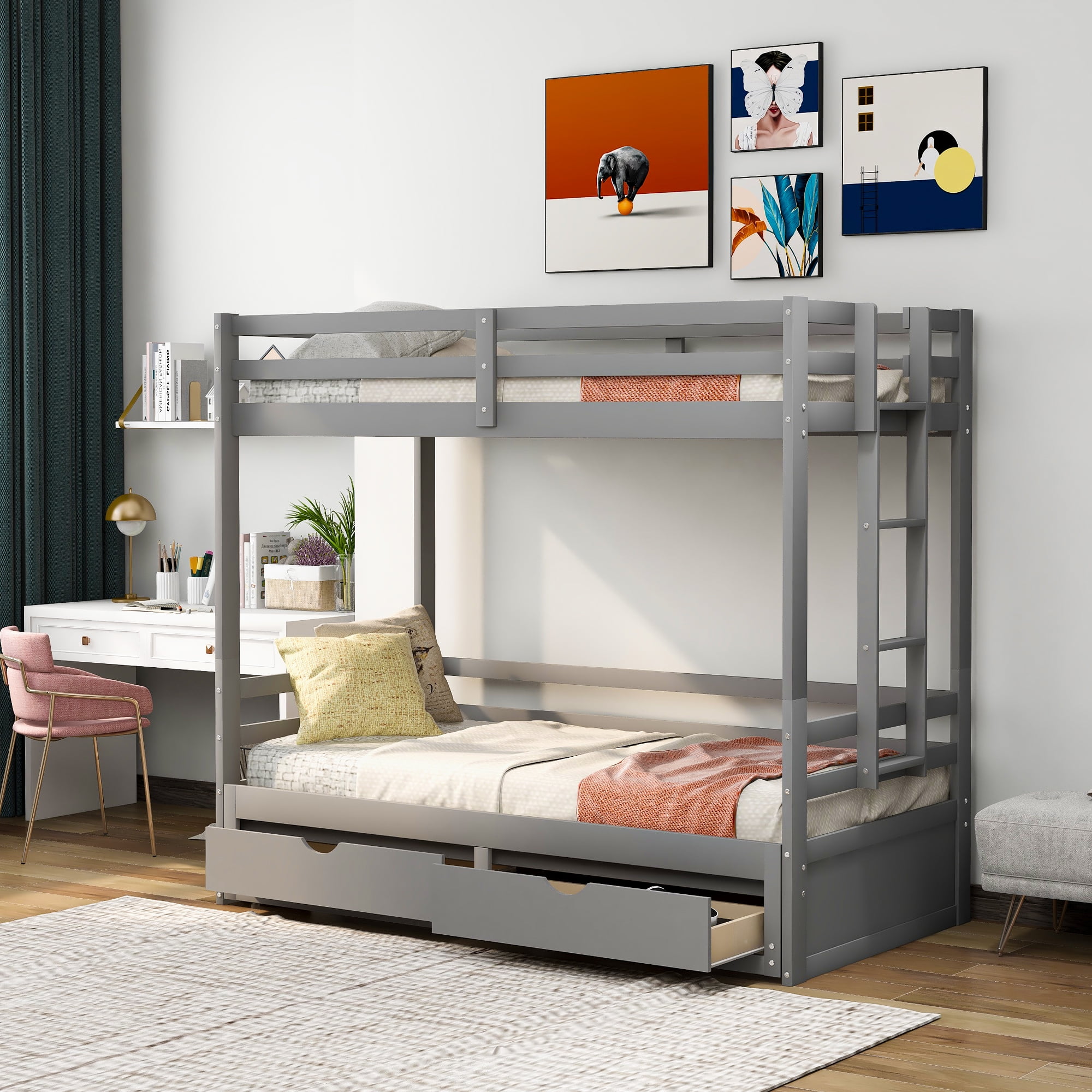 Euroco Wood Twin Over King Bunk Bed Or, Twin Over King Bunk Bed