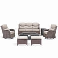 thumbnail image 2 of Patiobula Patio High-Back Furniture Set with Fire Pit Table, Outdoor Luxury Oversized Sectional Swivel Rocker Chairs Sets, Wicker 7-Seat Conversation Set for Porch, Balcony, Deck, Brown/Beige, 2 of 11