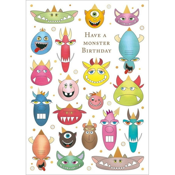 Quire Monsters with Gold Foil Birthday Hats Birthday Card for Kids