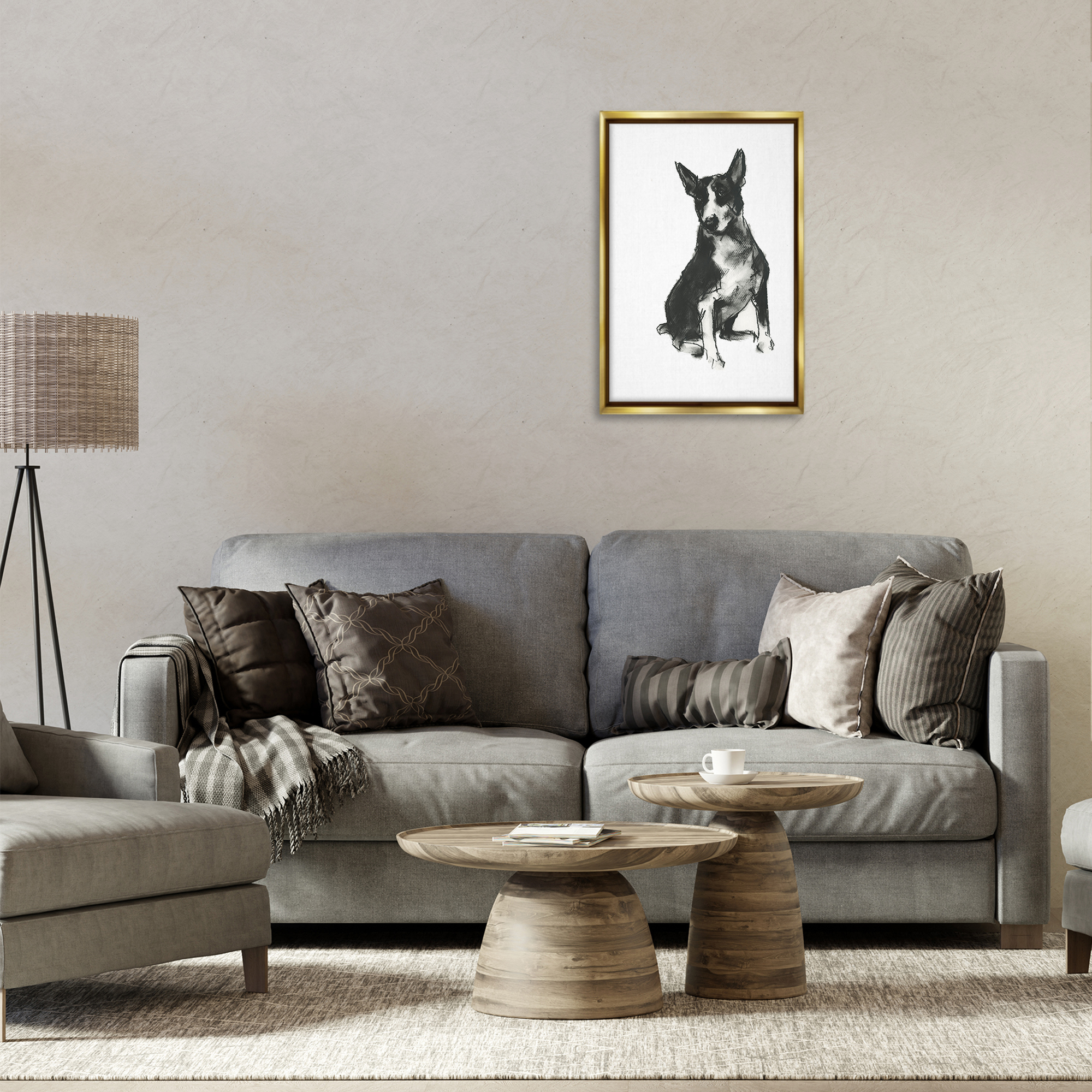 Stupell Industries Charcoal Dog Drawing Animals & Insects Drawing Gold Floater Framed Canvas Art Print Wall Art, 17 x 25