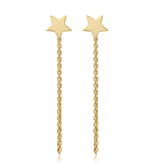 KoolJewelry 14k Yellow Gold 6mm Star Stud Drape Earrings