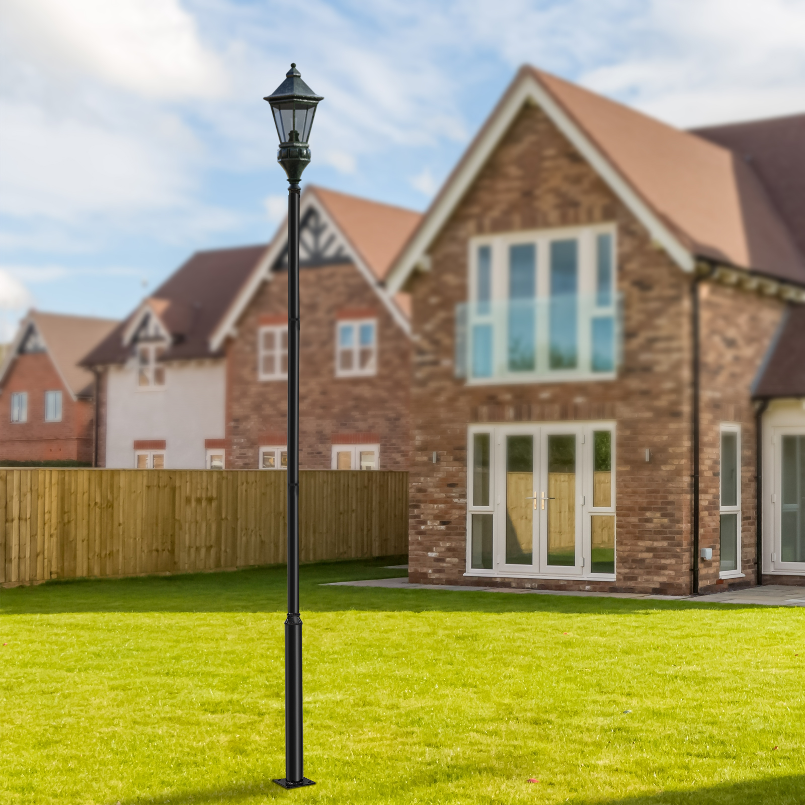Street Light Pole 13ft Tall Split Street Lamp Post 220Lbs Outdoor Light Pole with Mounting Ground Cage and 114+76mm Poles
