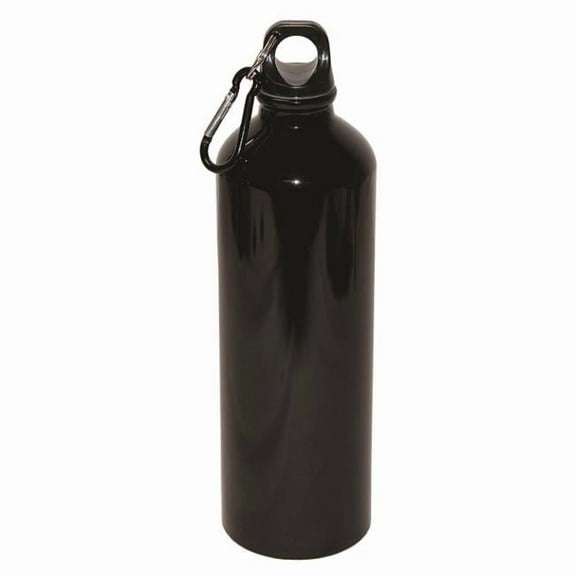 Debco WB8007 750 ml 25 oz Aluminum Water Bottle with Carabineer - Black