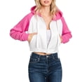 thumbnail image 4 of Doublju Women's Contrast Raglan Sleeve Crop Zip Up Hoodie With Kangaroo Pocket, 4 of 4