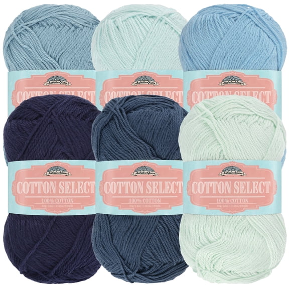 JubileeYarn Cotton Select Yarn - 50g/Skein Sport Weight - Thundershower Colorway - 6 Skeins