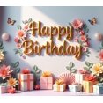 thumbnail image 4 of Floral Design Birthday Banner Decorative Flowers Celebration Banner for Birthday Party Indoor Decoration Event Celebration, 4 of 8