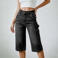 thumbnail image 2 of Women's High Waist Knee Length Denim Pants Loose Wide Leg Capri Jeans with Pockets Y2K Casual Jeans Trendy Vintage Streetwear Black, 2 of 5