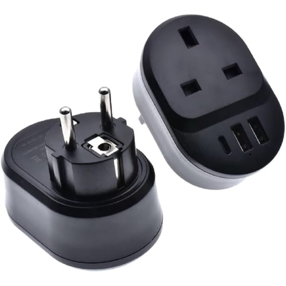 European Travel Plug Adapter,UK to Europe Power Outlets Adapter with 2 USB and USB-C,3-in-1 EU Schuko to UK Travel Adapter with Type-c and Two USB Port