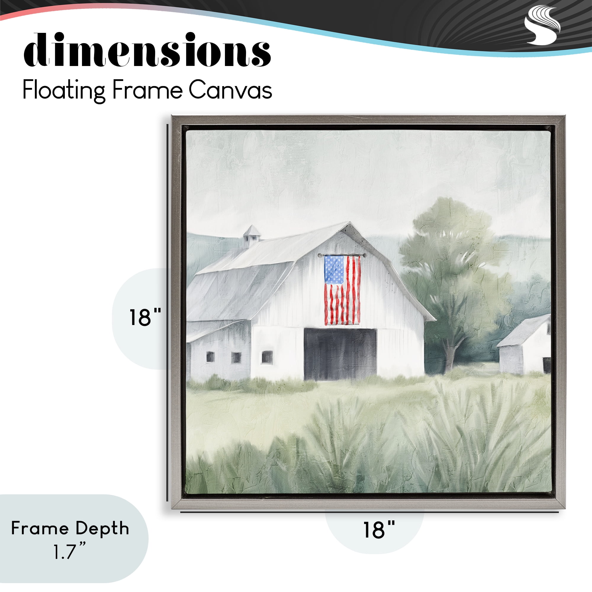 Stupell Industries Home USA Flag Barn Gray Framed Floater Canvas Wall Art, design by Kim Allen