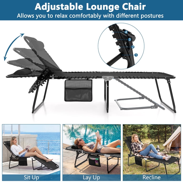 Costway Folding Lounge Chaise with Adjustable Backrest, Black photo 5