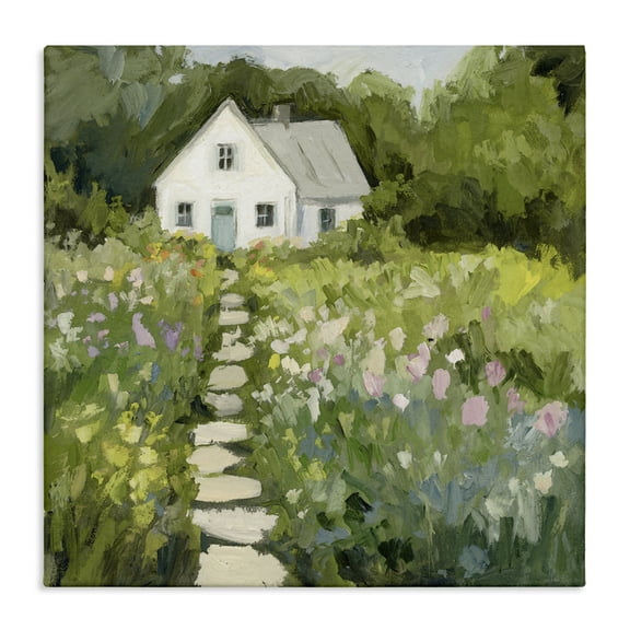 Stupell Industries Abstract Cottage on Hill Cottage Painting Wrapped Canvas Canvas Art Print Wall Art, 17 x 17