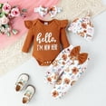 thumbnail image 4 of HWJAD Hello I'M New Here Newborn Outfit Baby Girl Going Home Outfit Ruffle Romper Top Floral Pants Set Cute Fall Winter Clothes, 4 of 10