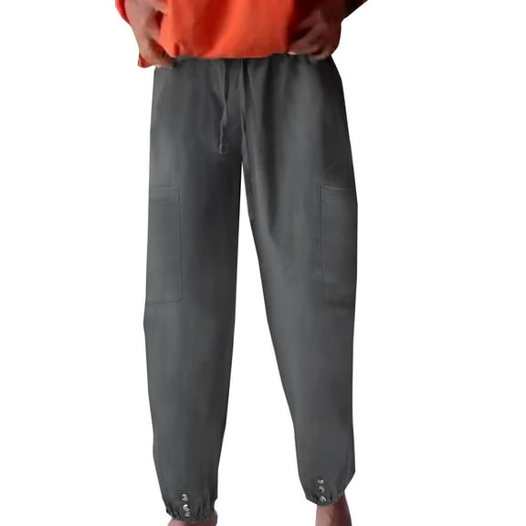 yunLCZ Pants for Women High Waisted Women's Capri Pants High Waist Drawstring Bottom With Button Cotton Loose Casual Trouser With Pockets