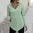 thumbnail image 2 of Fiaer,Waffle Deep V Neck Hooded Sweatshirts for Women,Women's Loose Fit Plus Size Hoodies,Drawstring Solid Color Lightweight Tops with Pocket Mint Green L, 2 of 9
