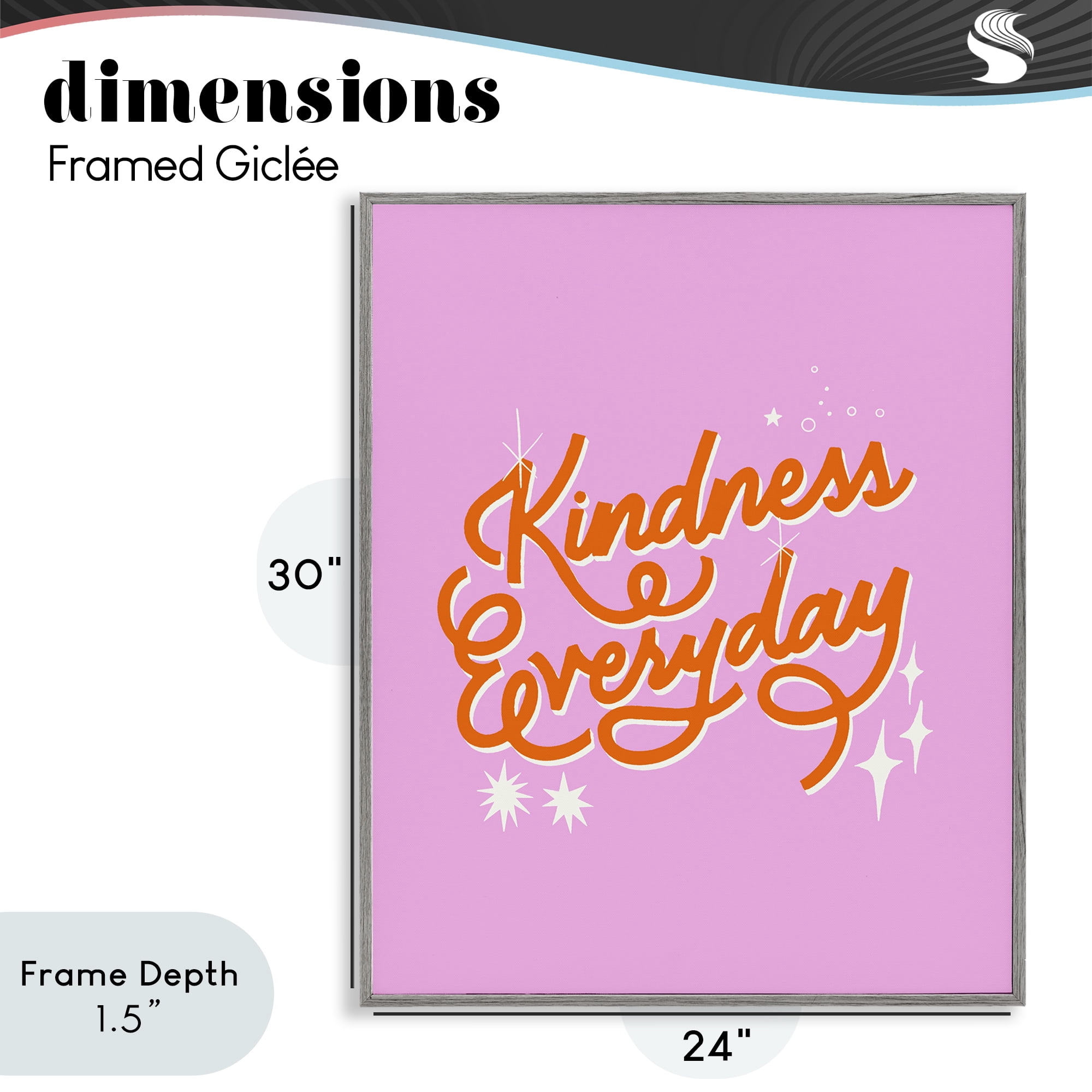 Stupell Industries Cursive Kindness Everyday Gray Framed Giclee Art, design by Indira Prieto | IndySign