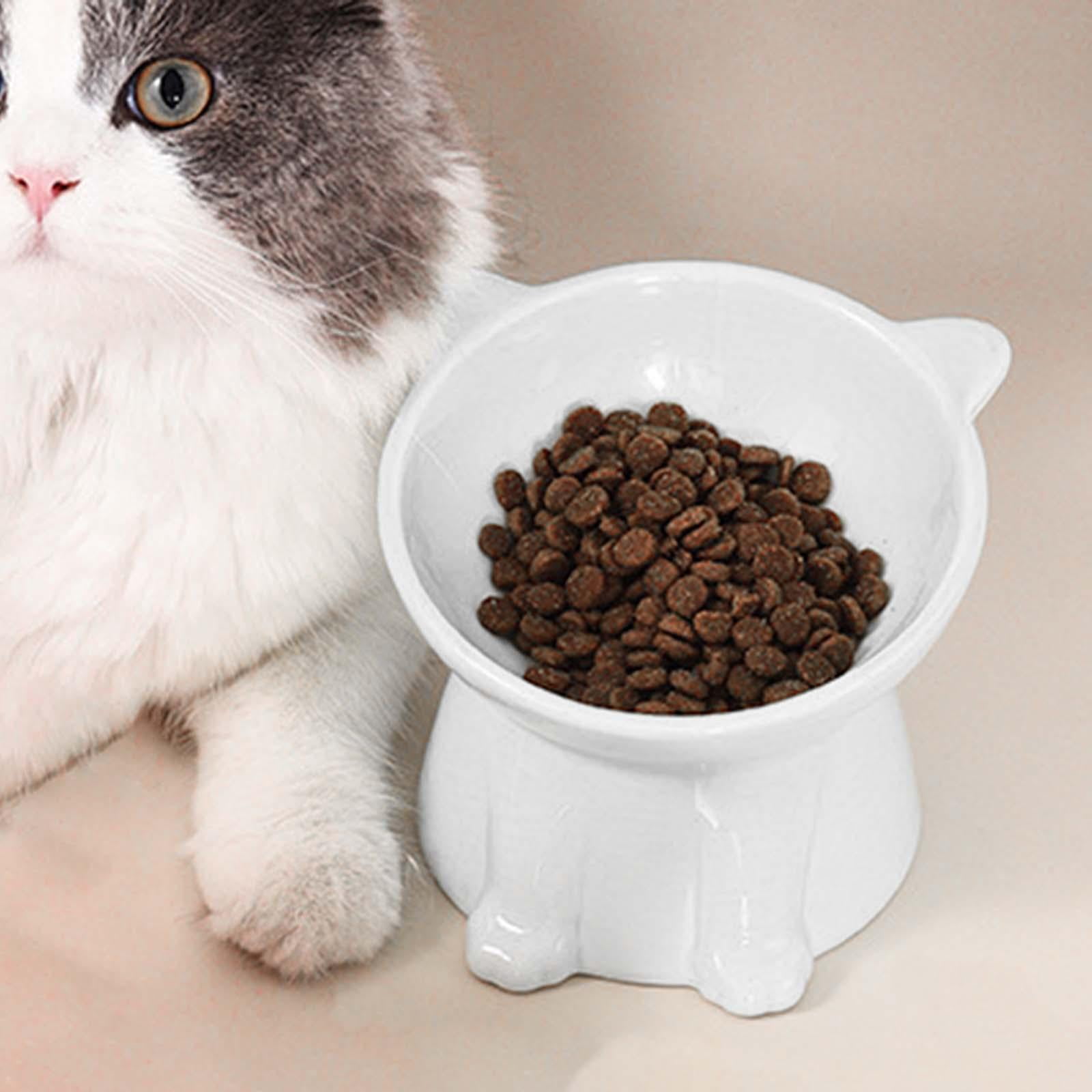 Raised Cat Bowl Pet Food Bowl Durable Food Container Cat Dishes Elevated Cat Food Bowl Tilted Elevated Cat Bowl for Small Dogs Supplies white