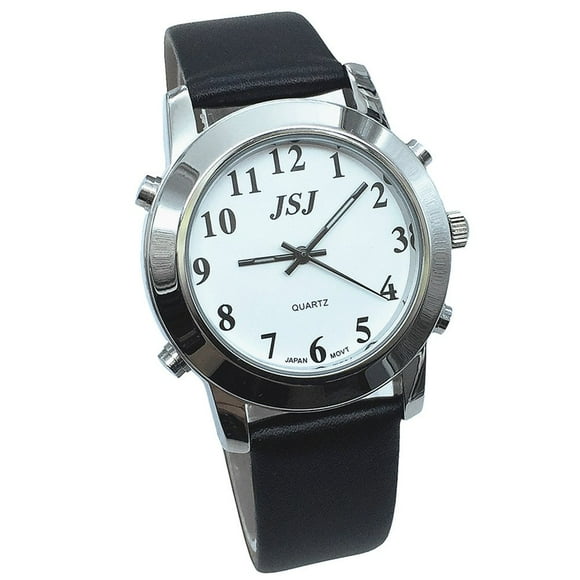 VISIONU Montre Parlante Espagnole pour Personnes Aveugles Ou Malvoyantes avec Alarme à Quartz, Bracelet en Cuir