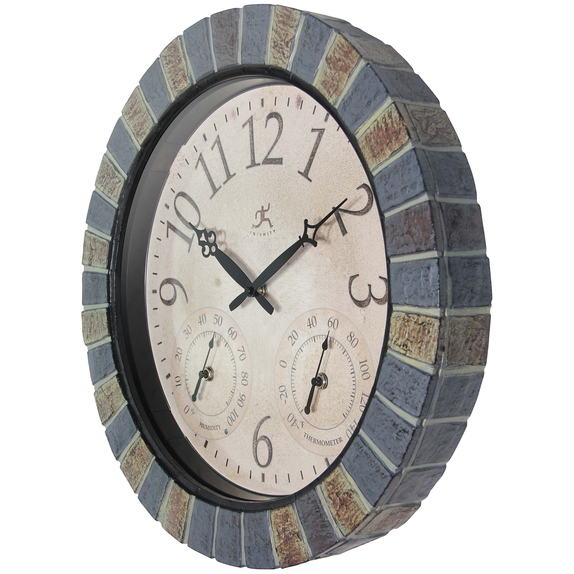 Infinity Instruments Aztec Indoor-Outdoor Wall Clock, Faux Stone, 18 Inch