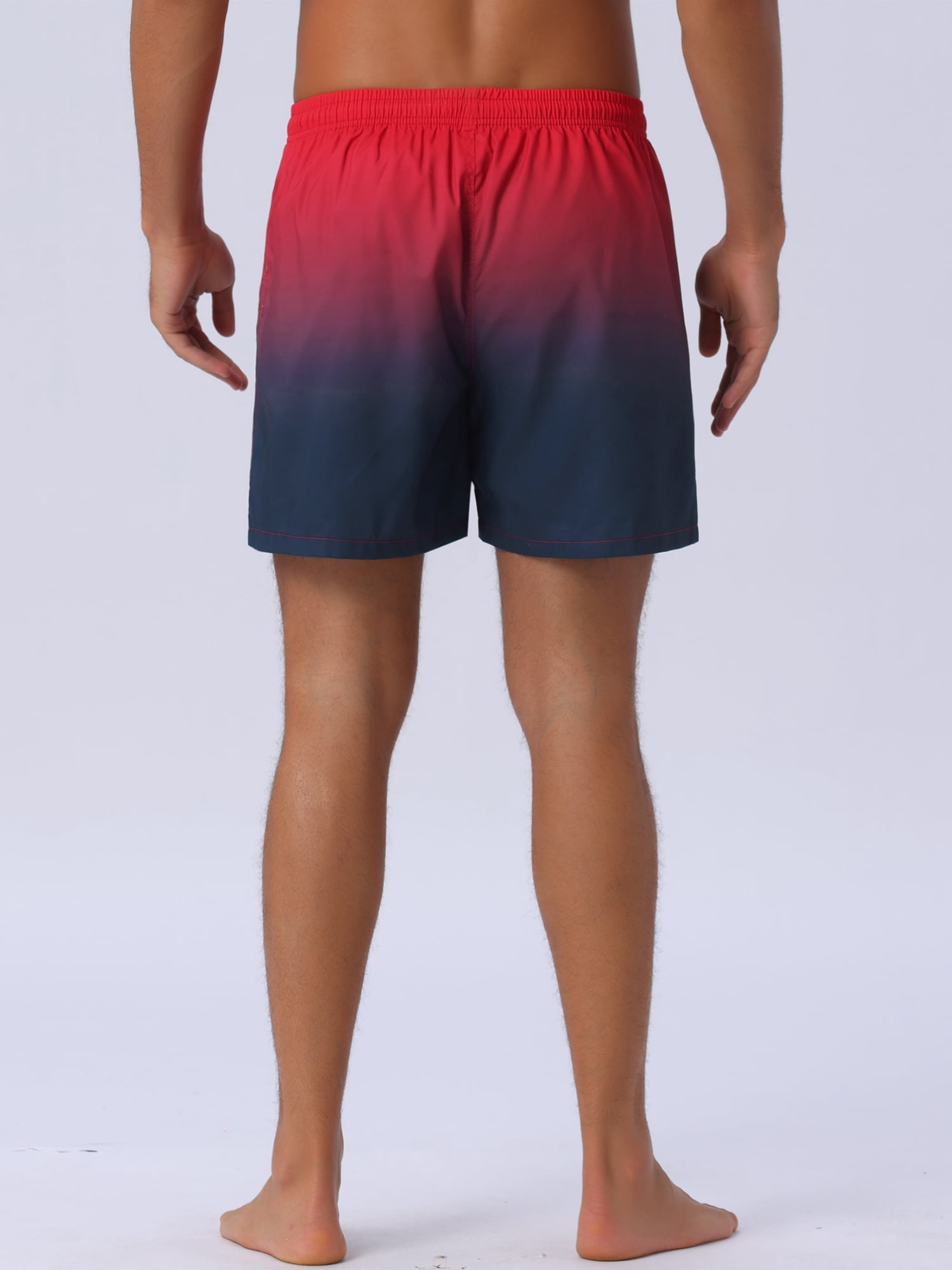 DARING DIVA Men's Contrast Color Gradient Summer Drawstring Beach Shorts 30 Red Black