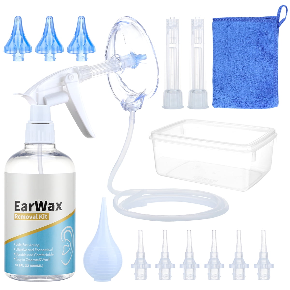 Welpettie Ear Wax Removal Tool Kit Reusable Ear Wax Remover Complete Easy Safe Ear Cleaner Tool Effective Home Ear Wash Bottle System Tool Kit for Kids Adults Elders