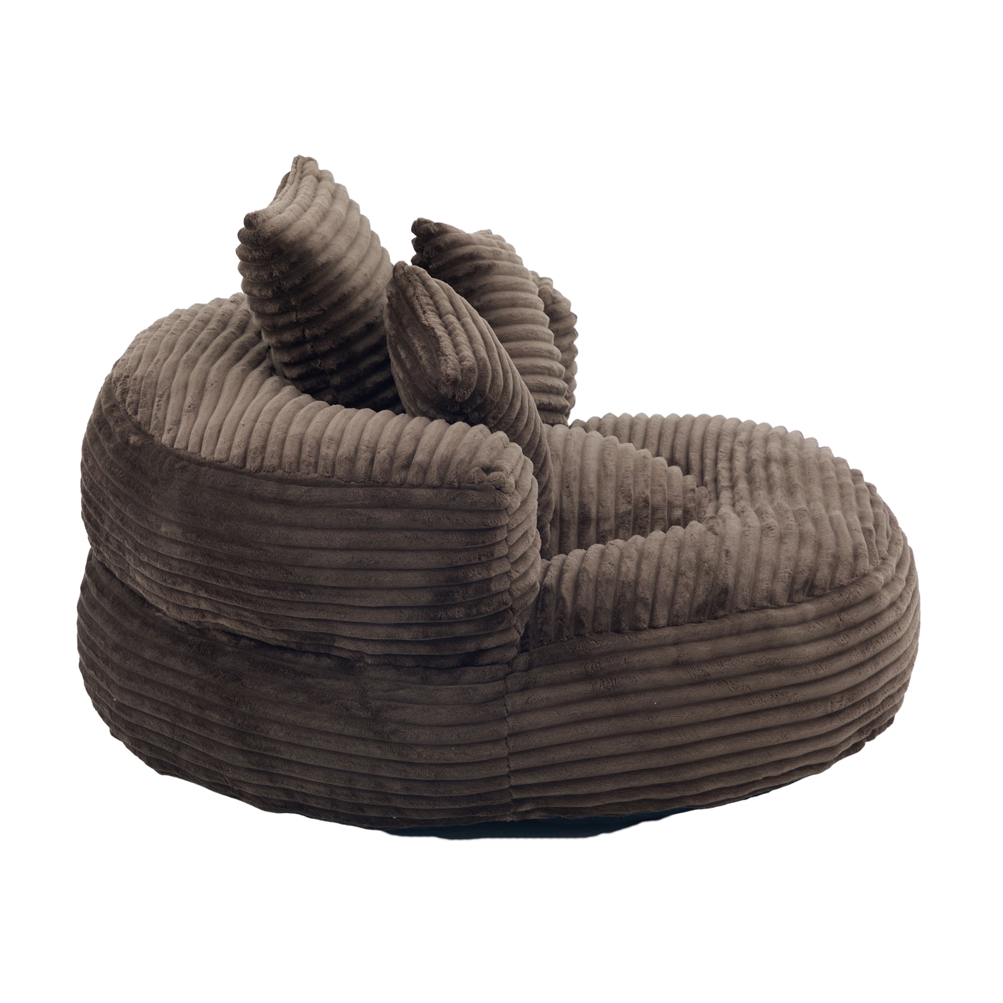 Aukfa 42.5"W Oversized Round Chaise Lounge Chair Indoor, Corduroy Floor Sofa with 3 Pillows, 550 lbs, Coffee