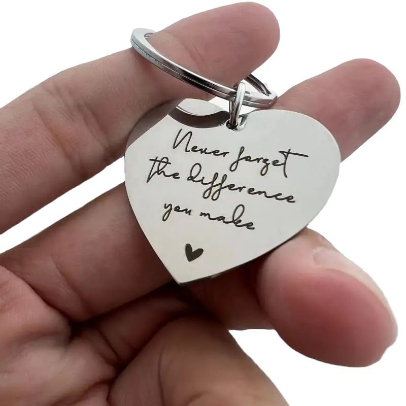 24 Sets Inspirational Heart Keychains with Cards & Clear Gift Bags, Engraved "Never Forget the Difference You Make" Appreciation Key Rings for Employee, Teacher Gifts, Team Recognition, Party Favors