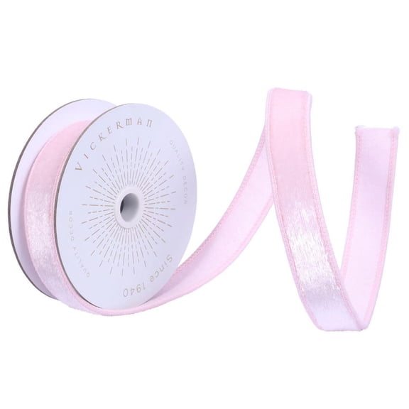 1" Velvet Luster Wired Ribbon: Light Pink (10 Yards)